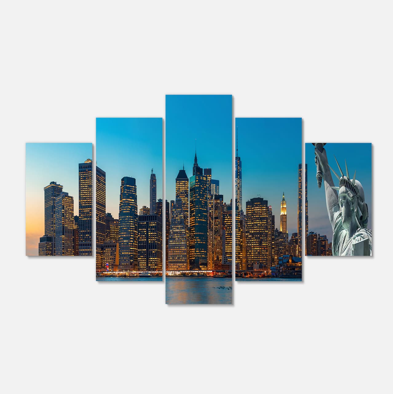 Designart - Evening New York City Skyline Panorama - Blue - Extra Large Canvas Art Print